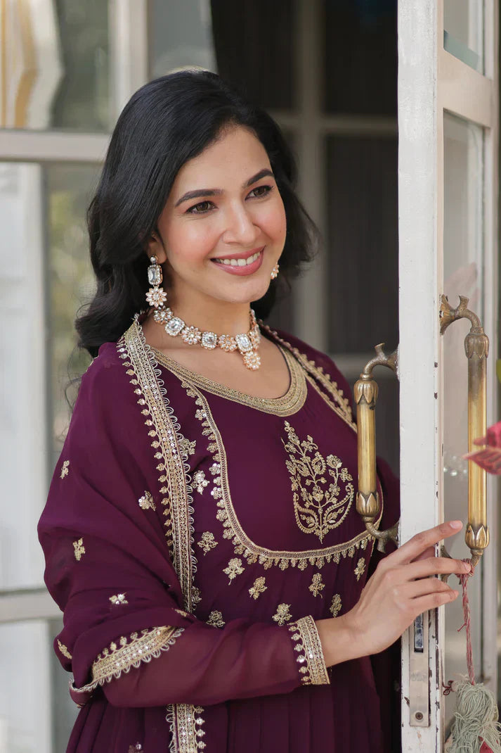 WEDDING SPECIAL GEORGETTE RICH SEQUINS EMBROIDERED GOWN WITH DUPATTAPFAB1108) (01)