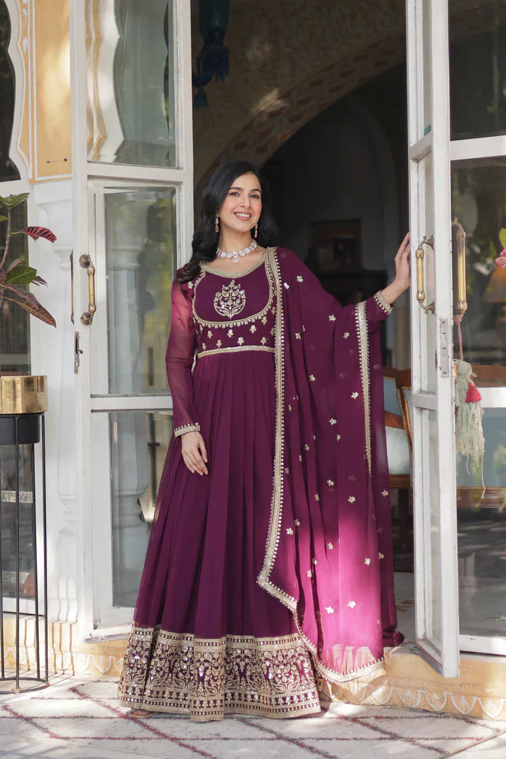 WEDDING SPECIAL GEORGETTE RICH SEQUINS EMBROIDERED GOWN WITH DUPATTAPFAB1108) (01)