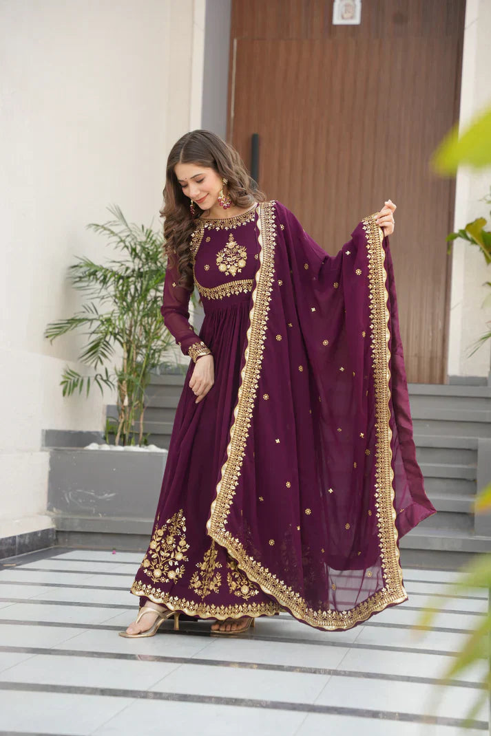 FAUX GEORGETTE SEQUANCE EMBROIDERED GOWN WITH DUPATTAPFAB191)