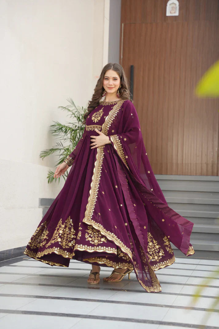 FAUX GEORGETTE SEQUANCE EMBROIDERED GOWN WITH DUPATTAPFAB191)