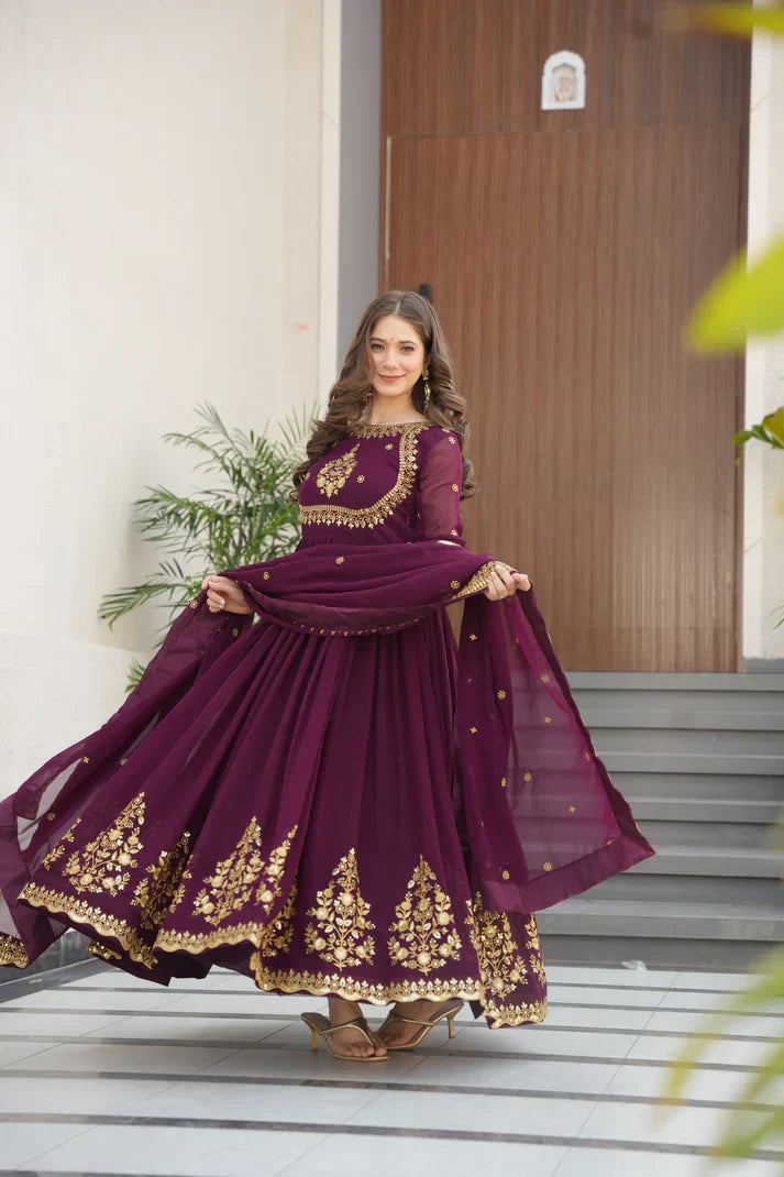 FAUX GEORGETTE SEQUANCE EMBROIDERED GOWN WITH DUPATTAPFAB191)