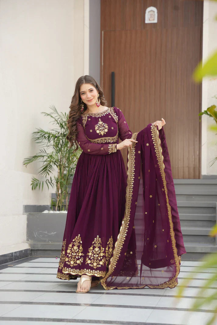 FAUX GEORGETTE SEQUANCE EMBROIDERED GOWN WITH DUPATTAPFAB191)