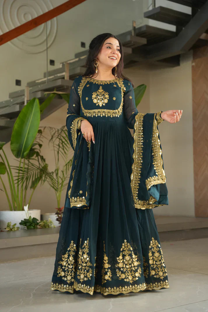 FAUX GEORGETTE SEQUANCE EMBROIDERED GOWN WITH DUPATTAPFAB191) (01)