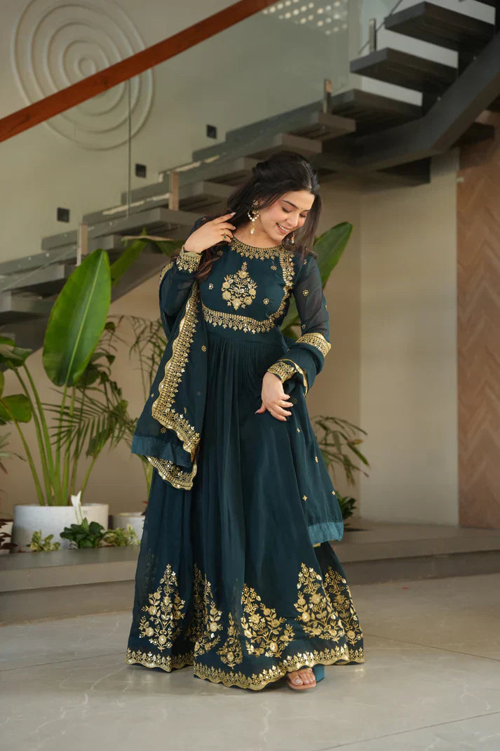 FAUX GEORGETTE SEQUANCE EMBROIDERED GOWN WITH DUPATTAPFAB191) (01)