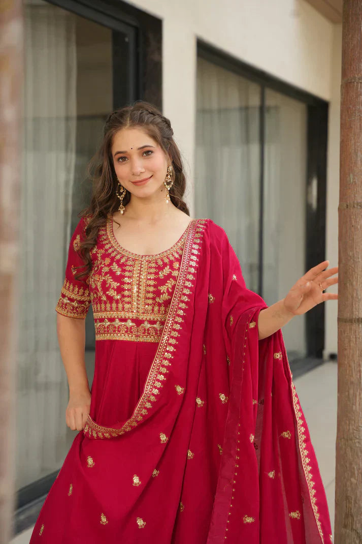 VICHITRA SILK SEQUANCE EMBROIDERED GOWN WITH DUPATTAPFAB181)