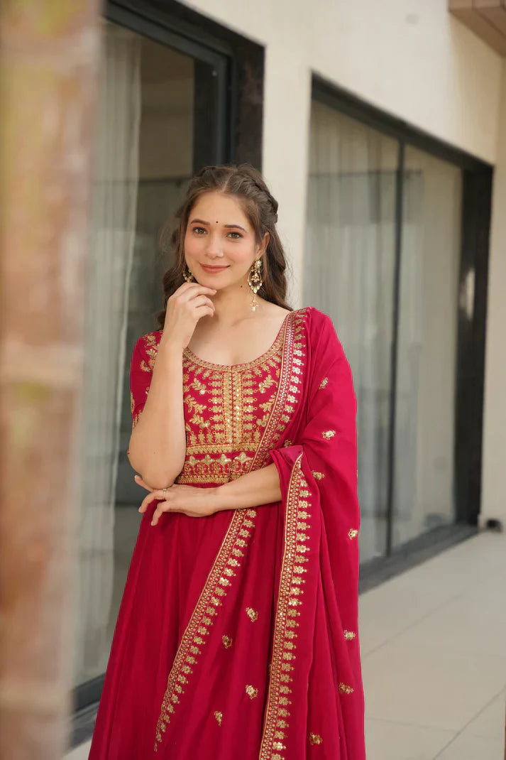 VICHITRA SILK SEQUANCE EMBROIDERED GOWN WITH DUPATTAPFAB181)