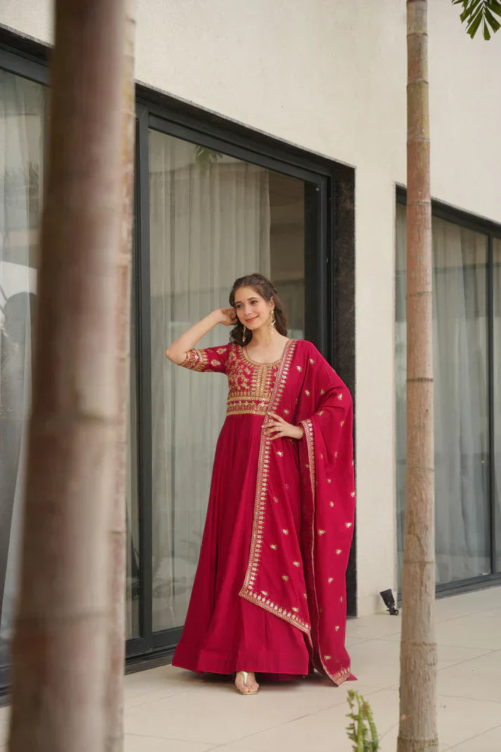 VICHITRA SILK SEQUANCE EMBROIDERED GOWN WITH DUPATTAPFAB181)