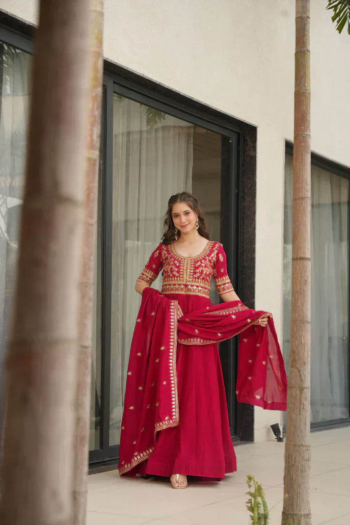 VICHITRA SILK SEQUANCE EMBROIDERED GOWN WITH DUPATTAPFAB181)