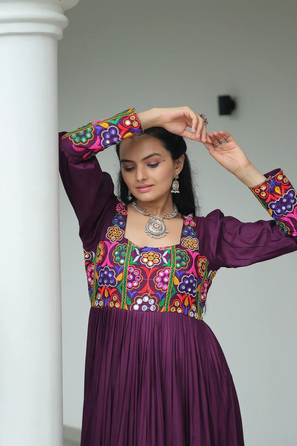 NAVRATRI SPECIAL GAMTHI KUTCHI WORK RAYON GOWN PFAB1182) 01