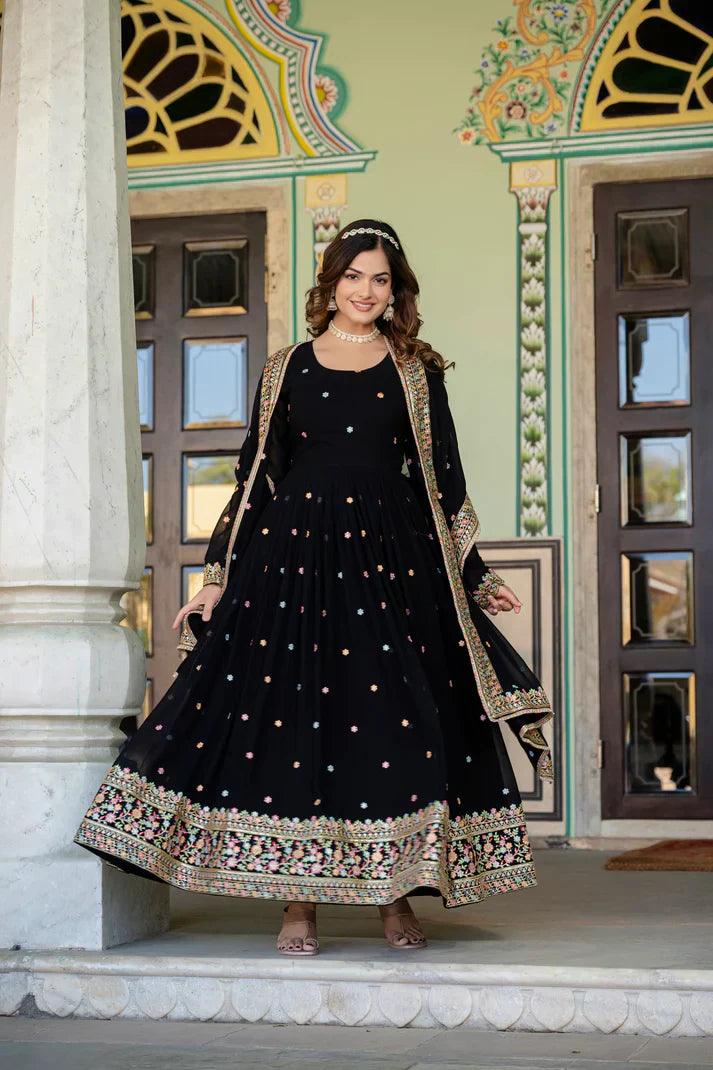 PRIMIUM  FAUX GEORGETTE SEQUANCE EMBROIDERED GOWN WITH DUPATTAPFAB106))