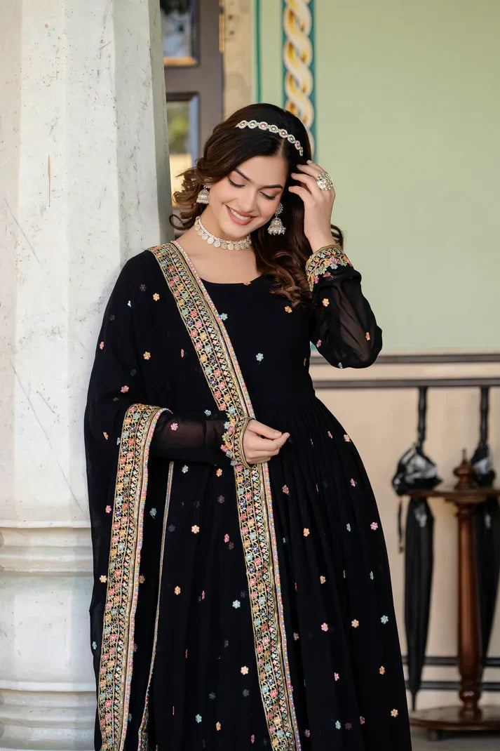 PRIMIUM  FAUX GEORGETTE SEQUANCE EMBROIDERED GOWN WITH DUPATTAPFAB106))