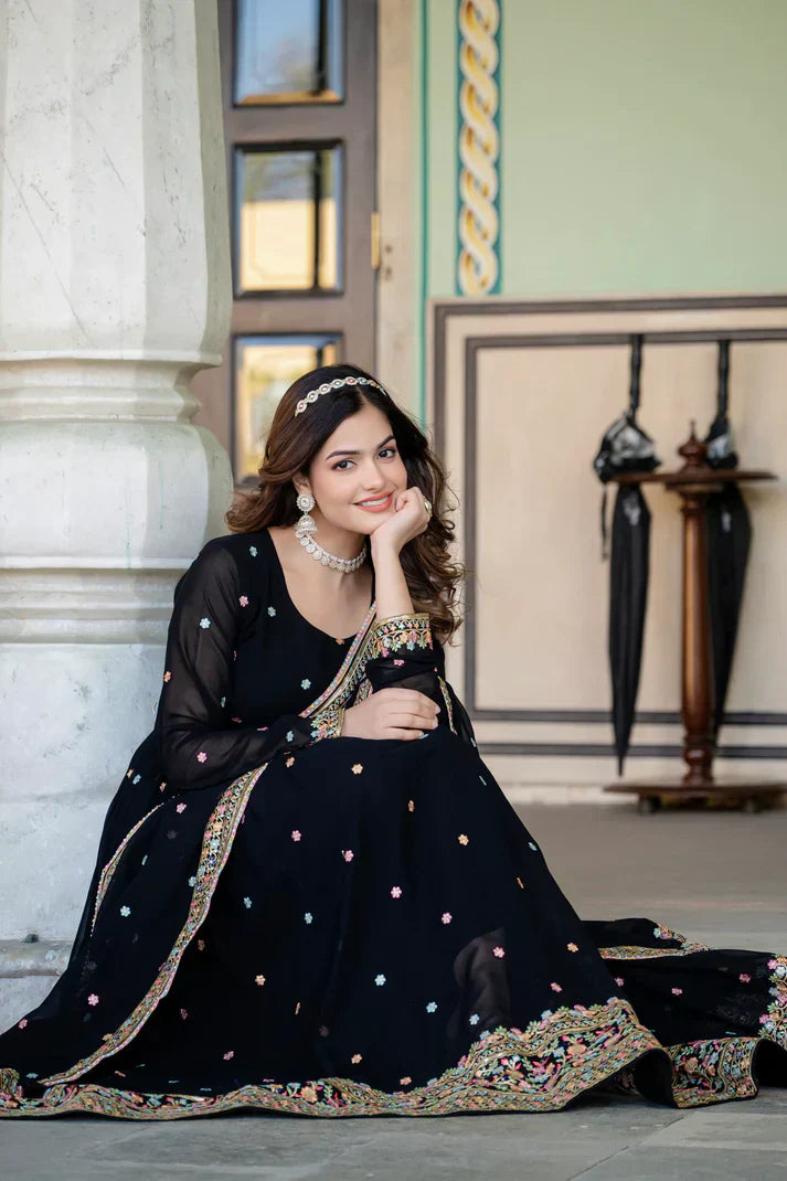 PRIMIUM  FAUX GEORGETTE SEQUANCE EMBROIDERED GOWN WITH DUPATTAPFAB106))