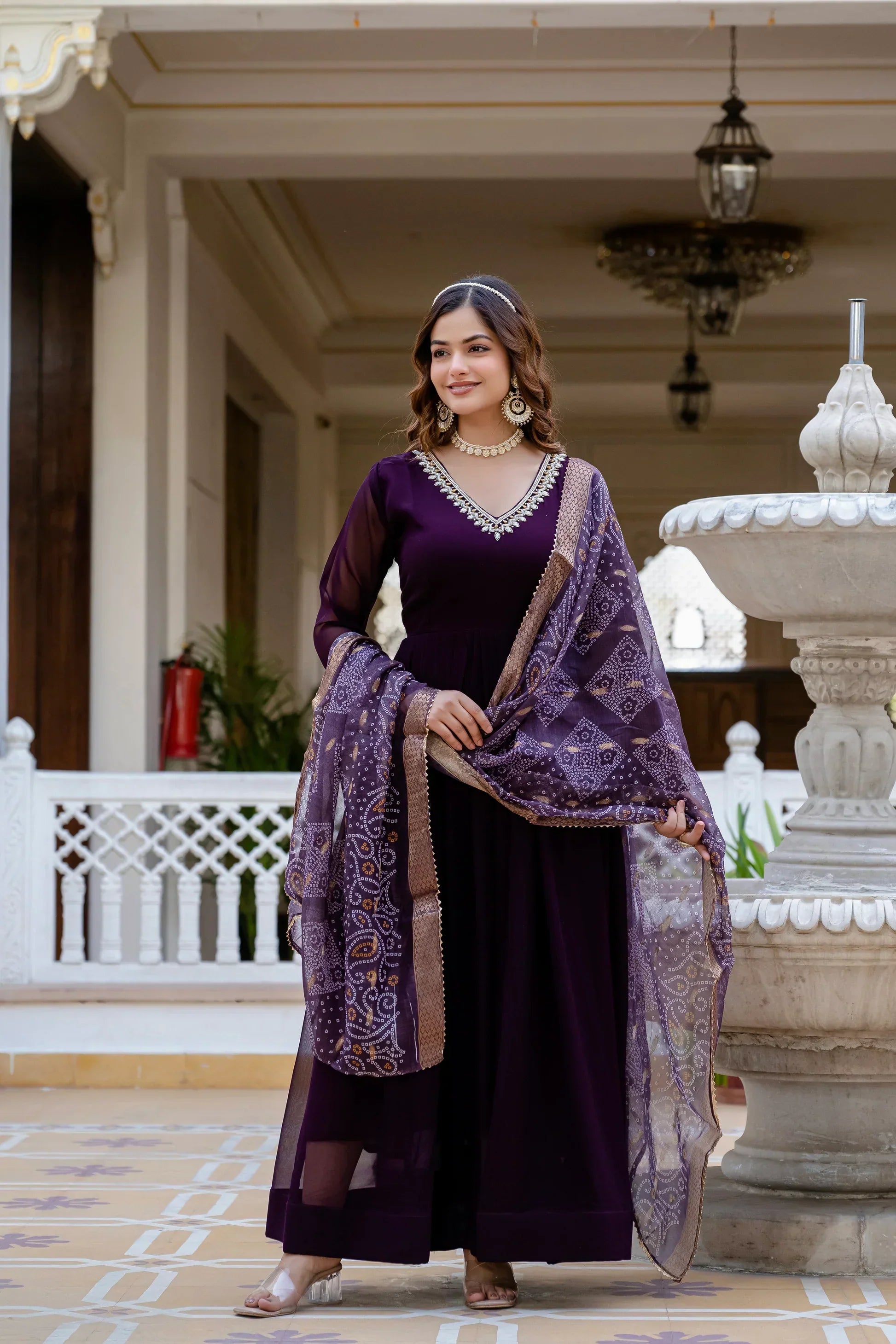 PEARL HANDWORK GOWN WITH PRINTED JEQUARD BORDER DUPATTAPFAB104)