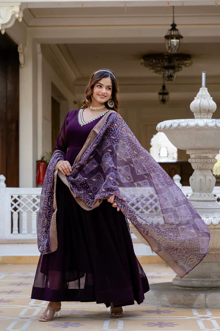 PEARL HANDWORK GOWN WITH PRINTED JEQUARD BORDER DUPATTAPFAB177)