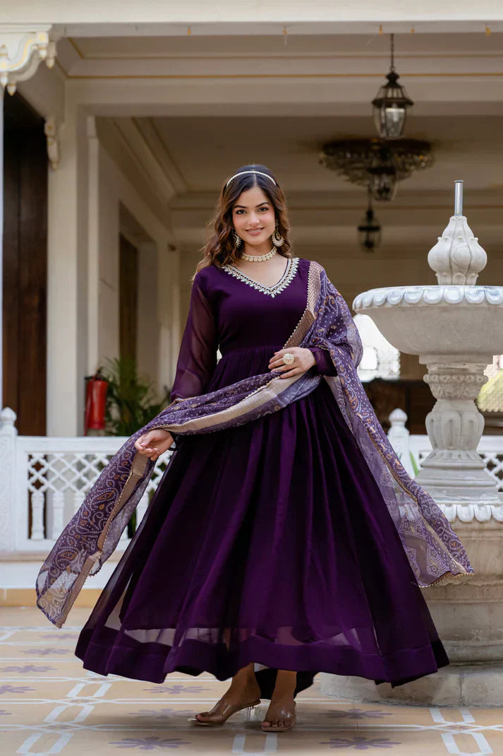 PEARL HANDWORK GOWN WITH PRINTED JEQUARD BORDER DUPATTAPFAB177)