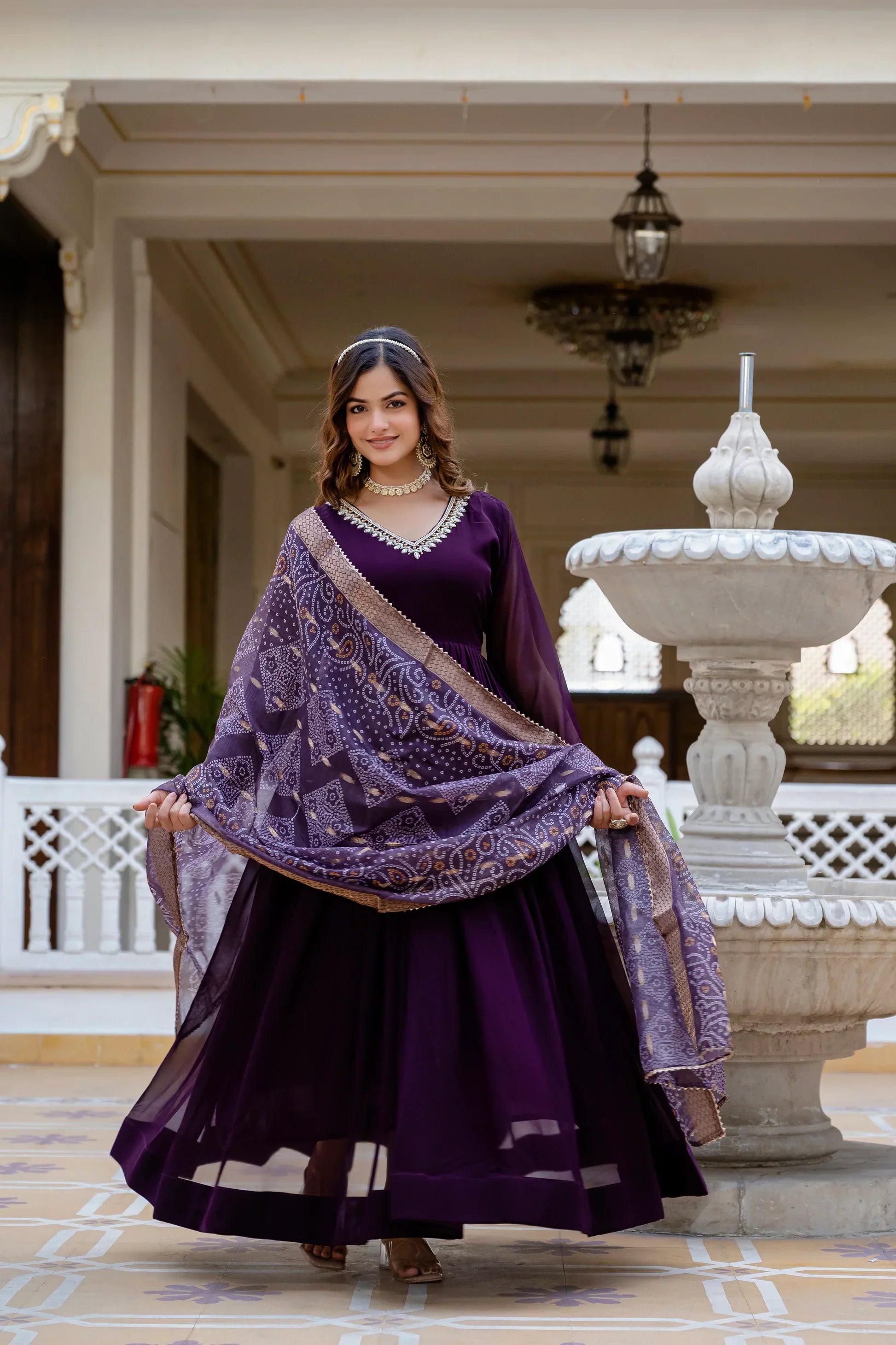 PEARL HANDWORK GOWN WITH PRINTED JEQUARD BORDER DUPATTAPFAB104)