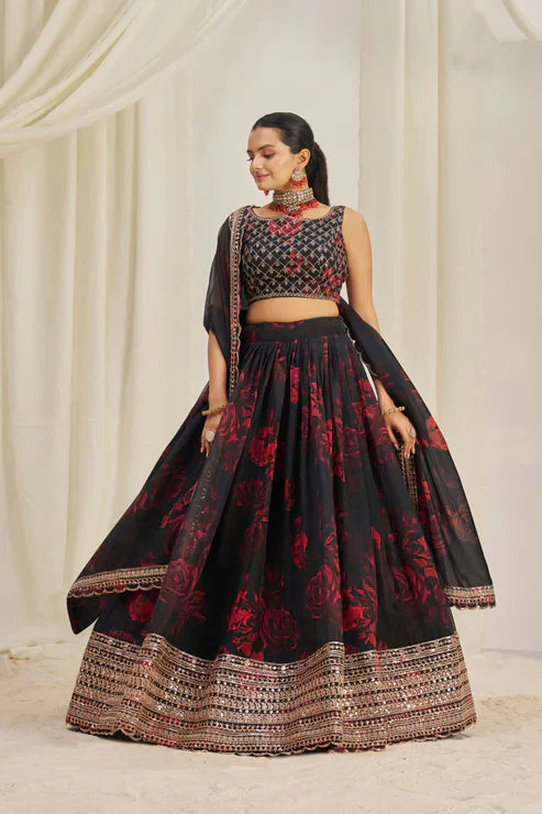 ORGANZA EMBROIDERED LEHENGA CHOLI WITH DUPATTAPFAB184)