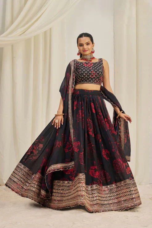 ORGANZA EMBROIDERED LEHENGA CHOLI WITH DUPATTAPFAB184)