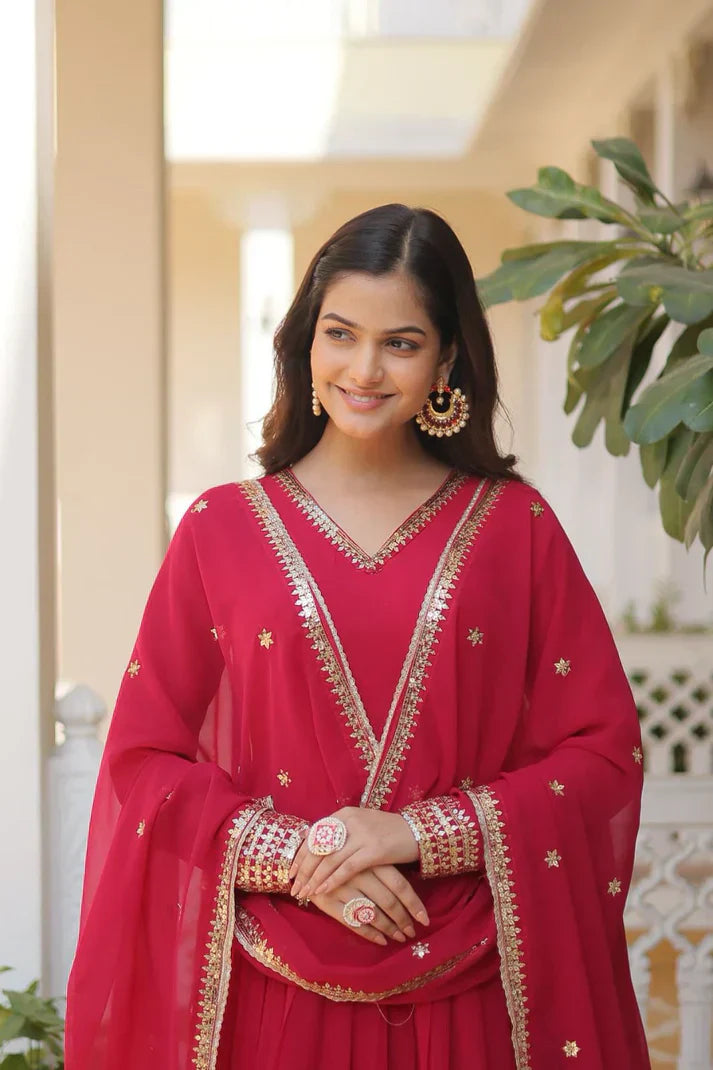 Faux Blooming Gown with Dupatta With Attractive Embroidered Sequins work.PFAB132) (01)