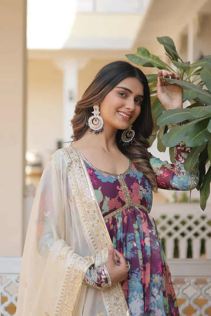 PREMIUM READYMADE ALIA CUT GOWN WITH DUPATTA SETPFAB117)