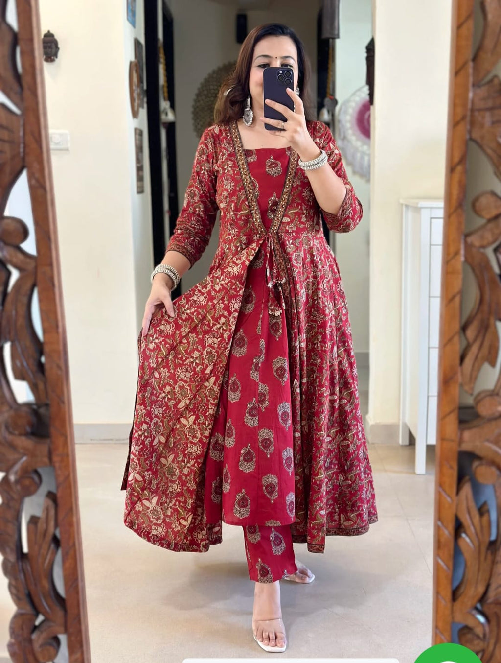 ♥️♥️“ NEW FULL COTTON PRINT HAND WORK ANARKALI KURTI PANT MALMAL DUPATTA ARRIVAL 😍💖(PFAB1285)