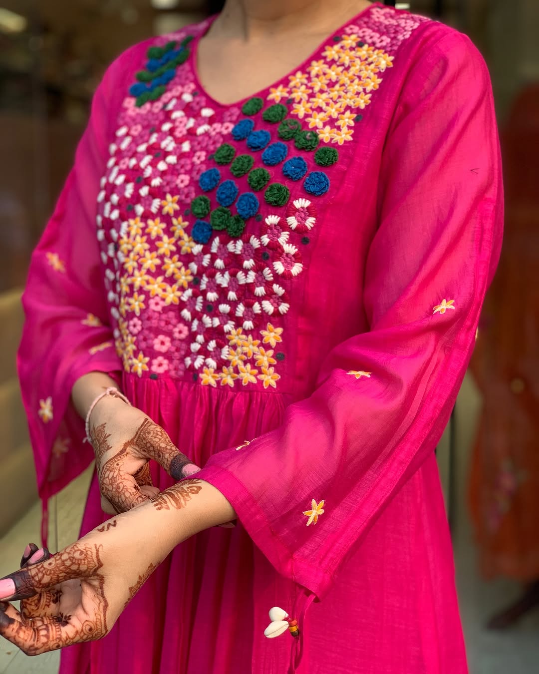 Pure Cotton60-60 super dyeing kurta with beautiful emb neck yoke  selves. cotton pant with emb full malmal dupatta. (PFAB161)