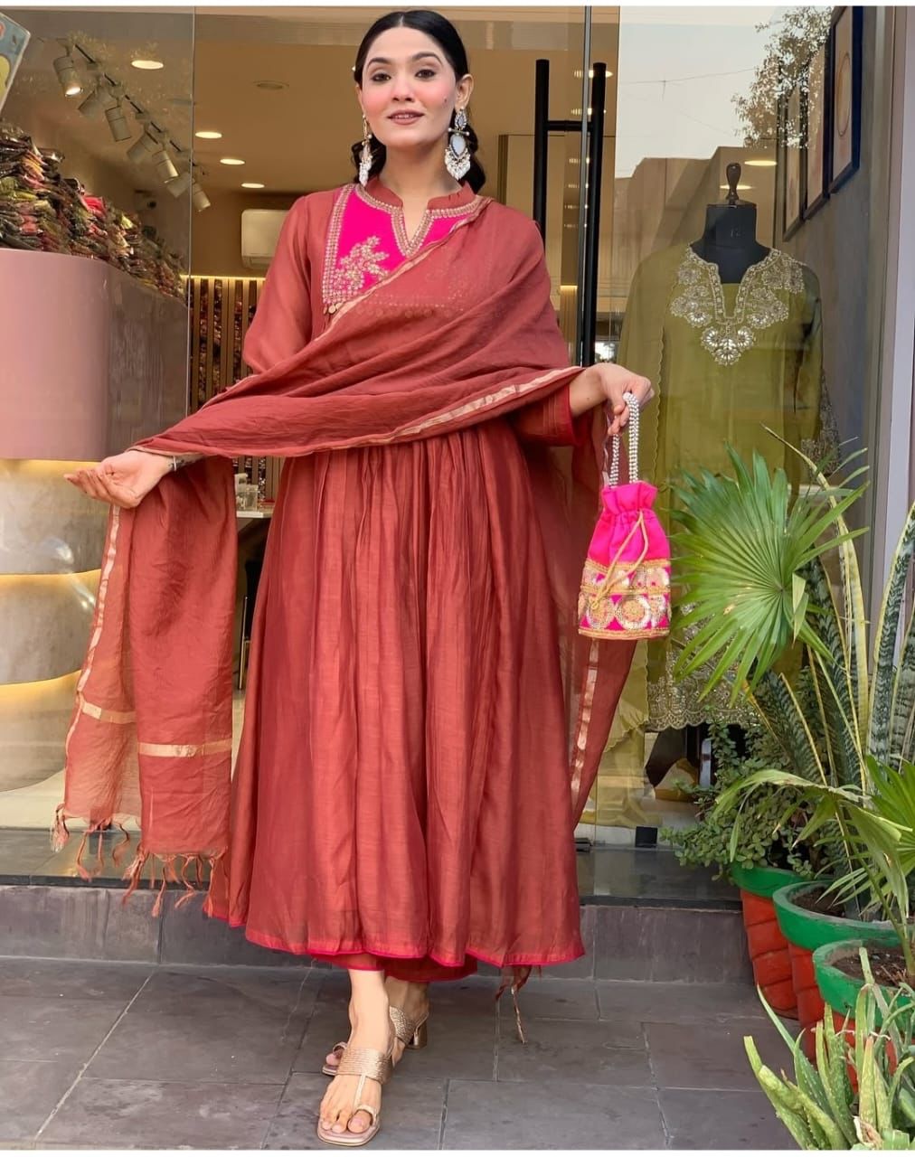 Shop our latest collection of Chanderi suit with cotton pant and dupatta 💗(PFAB140)