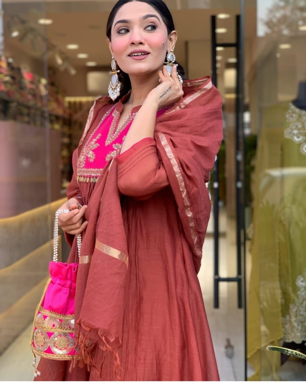 Shop our latest collection of Chanderi suit with cotton pant and dupatta 💗(PFAB140)