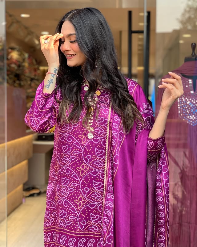 Beautiful Heavy quality Chinon Silk Fabric designer festive wear kurti pant and duppta (PFAB115)