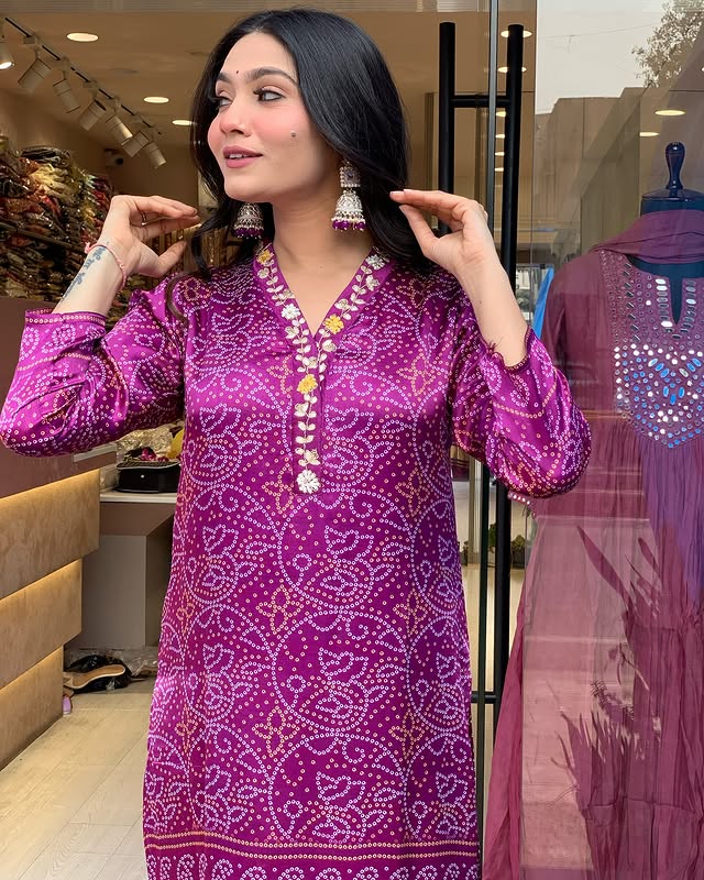 Beautiful Heavy quality Chinon Silk Fabric designer festive wear kurti pant and duppta (PFAB115)