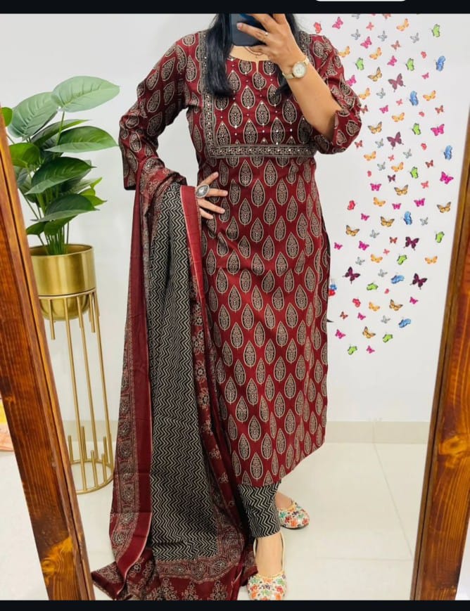 Premium fine cotton with handcrafted work on yoke paired with fine cotton dupatta with pant*....