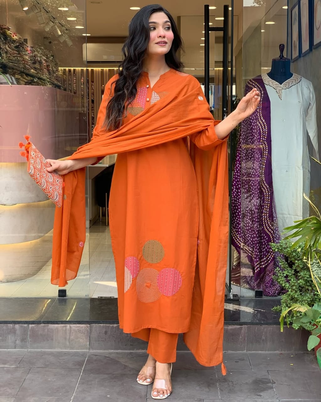 This Kurti,pant dupatta set is perfect for the summer season with its vibrant floral print and confident (PFAB1408)