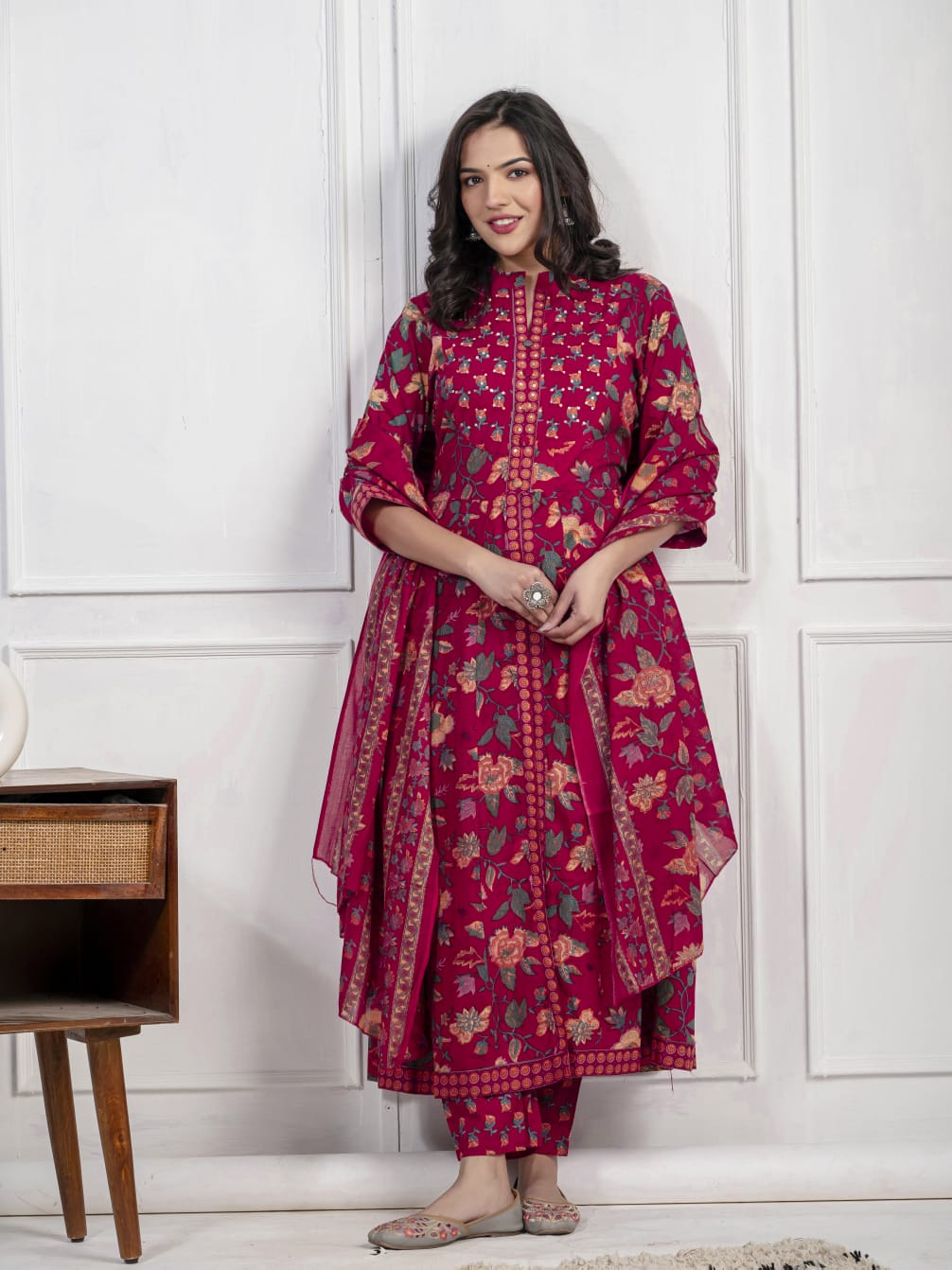 New Cotton Festival Collection In Pure Cotton With Hand And Adda mirror Work kurti And pant Dupatta Set (PFAB1407)