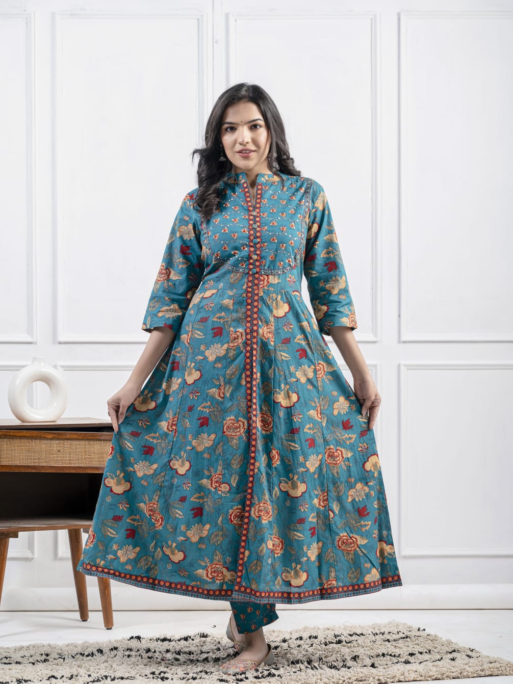 New Cotton Festival Collection In Pure Cotton With Hand And Adda mirror Work kurti And pant Dupatta Set (PFAB1410)