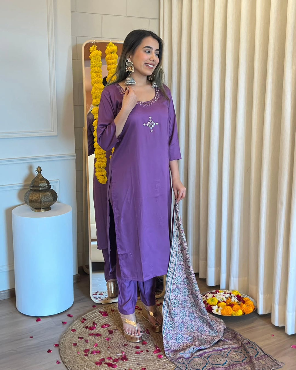 Launching Beautiful  mirror work paired with matching Pent , completed with printed gaji silk duppta(PFAB1411)