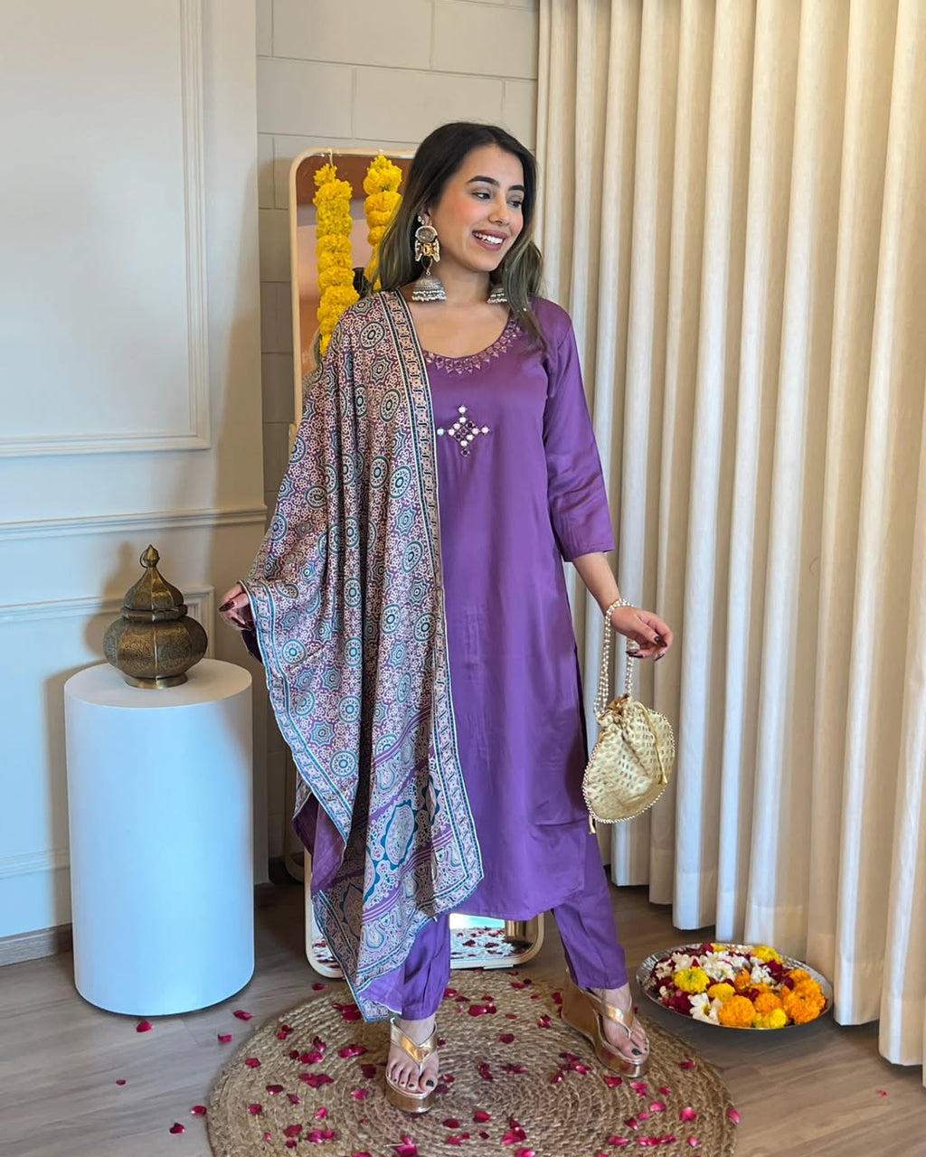 Launching Beautiful  mirror work paired with matching Pent , completed with printed gaji silk duppta(PFAB1411)