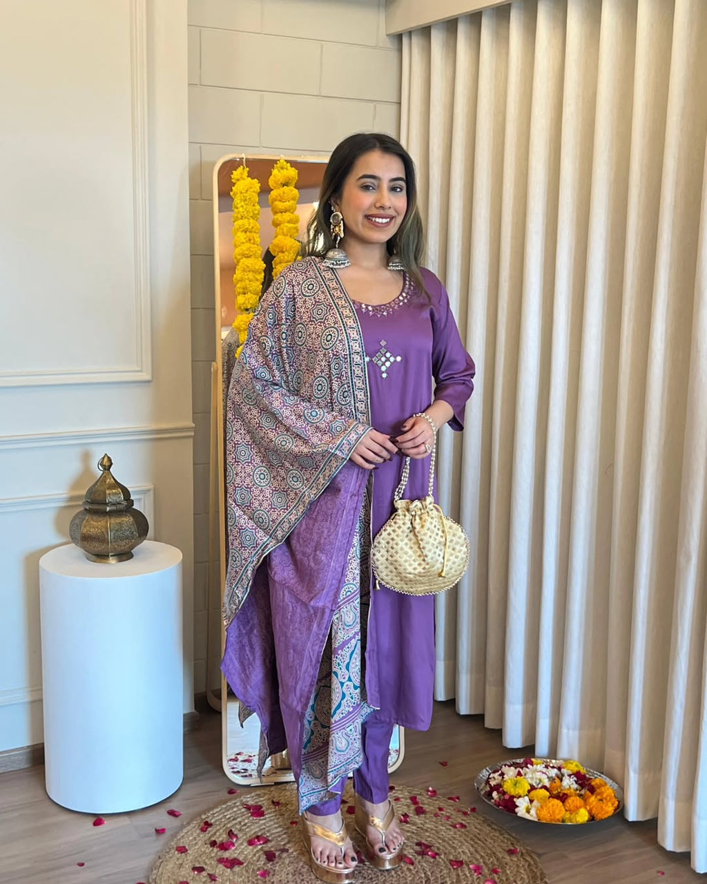 Launching Beautiful  mirror work paired with matching Pent , completed with printed gaji silk duppta(PFAB1411)