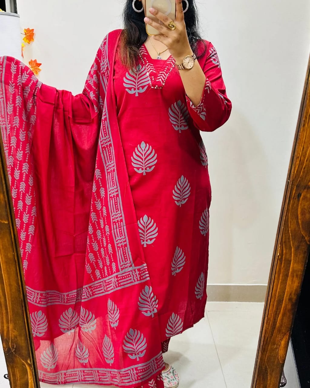 🌹🌹Pure fine Cotton fabric Sequence Work Kurti with Pant with cotton 100-100 Dupatta🌹🌹(PFAB1415)