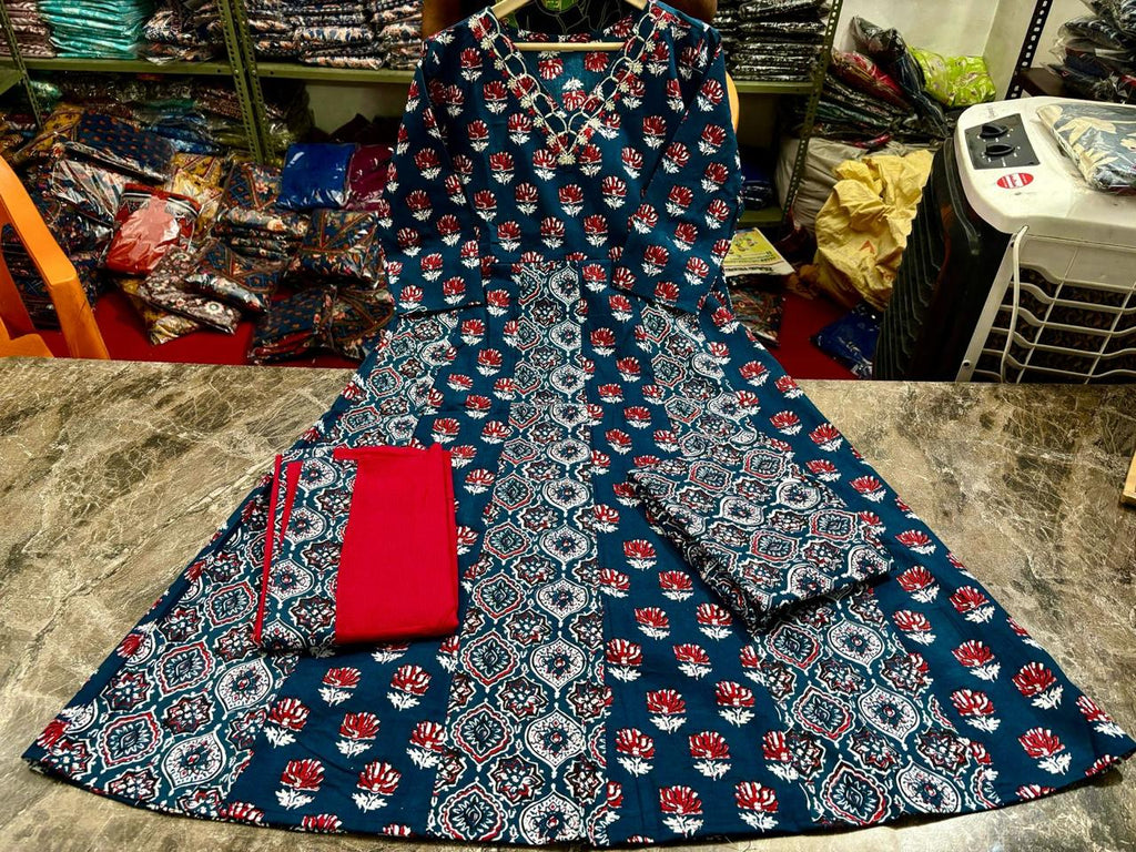 Launching beautiful ajrak print anarkali.. this pure cotton attire is worth buying to feel comfortable this summer...