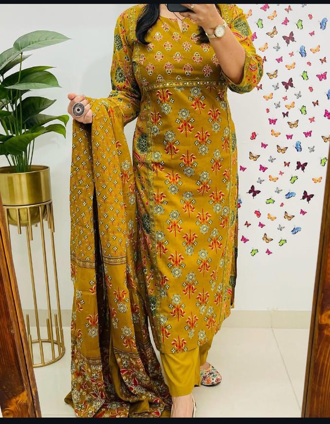 🌹🌹Pure fine Cotton fabric hand Work Kurti with Pant with cotton 100-100 Dupatta🌹🌹(PFAB1438)