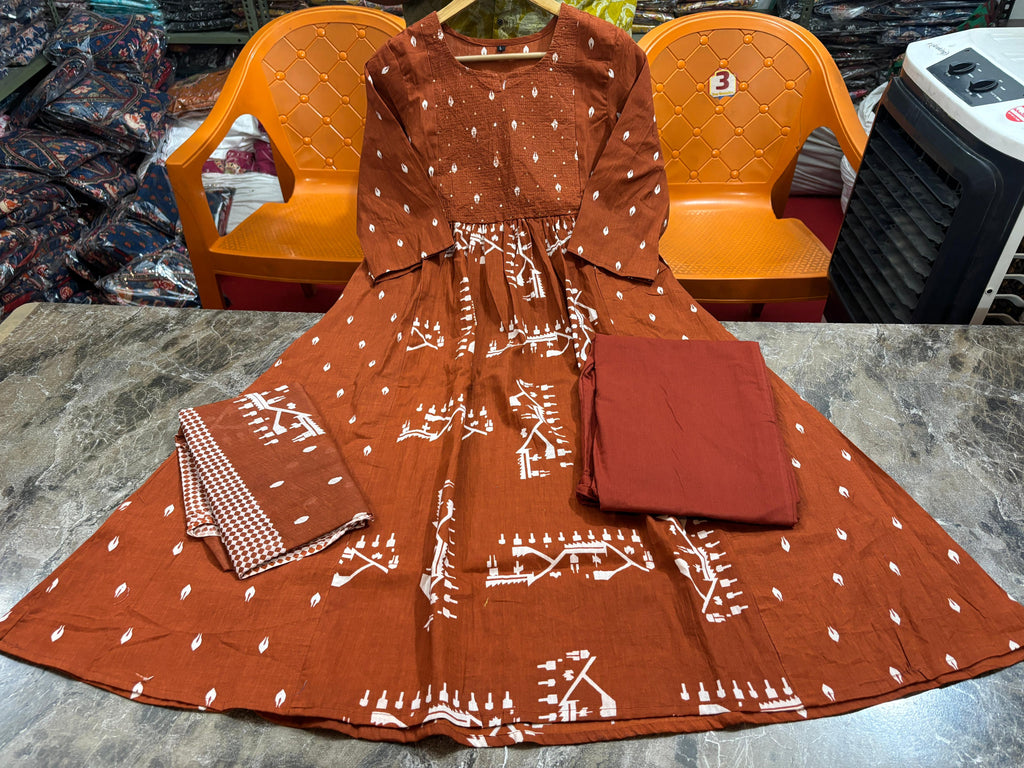 New anarkali kurta set with Cotton Pant  Malmal Dupatta with tier pattern(PFAB1447)