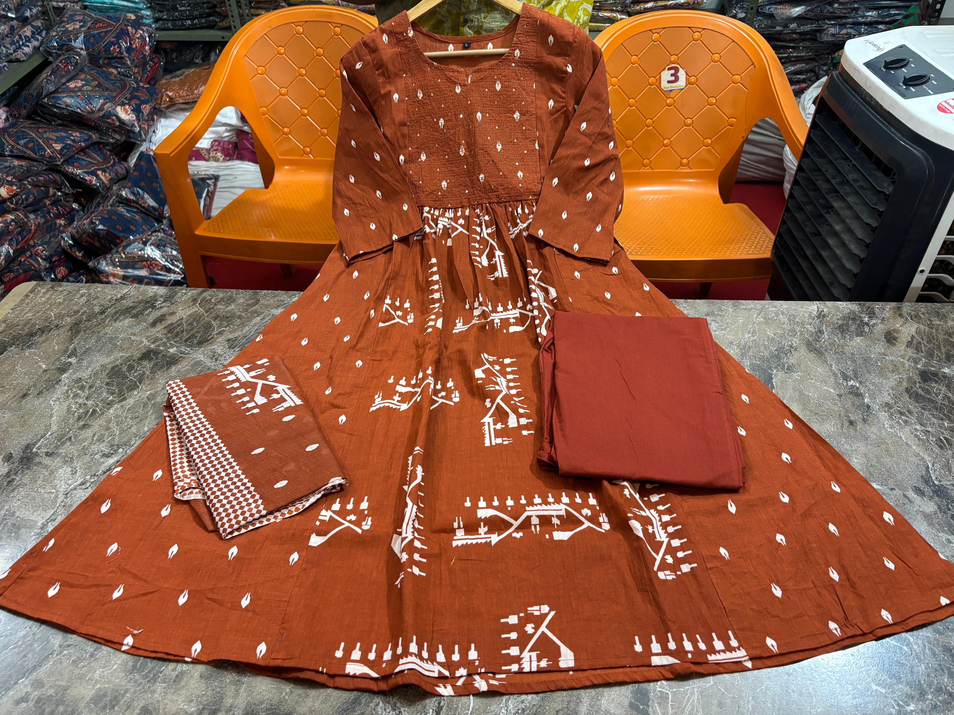 New anarkali kurta set with Cotton Pant  Malmal Dupatta with tier pattern(PFAB1447)