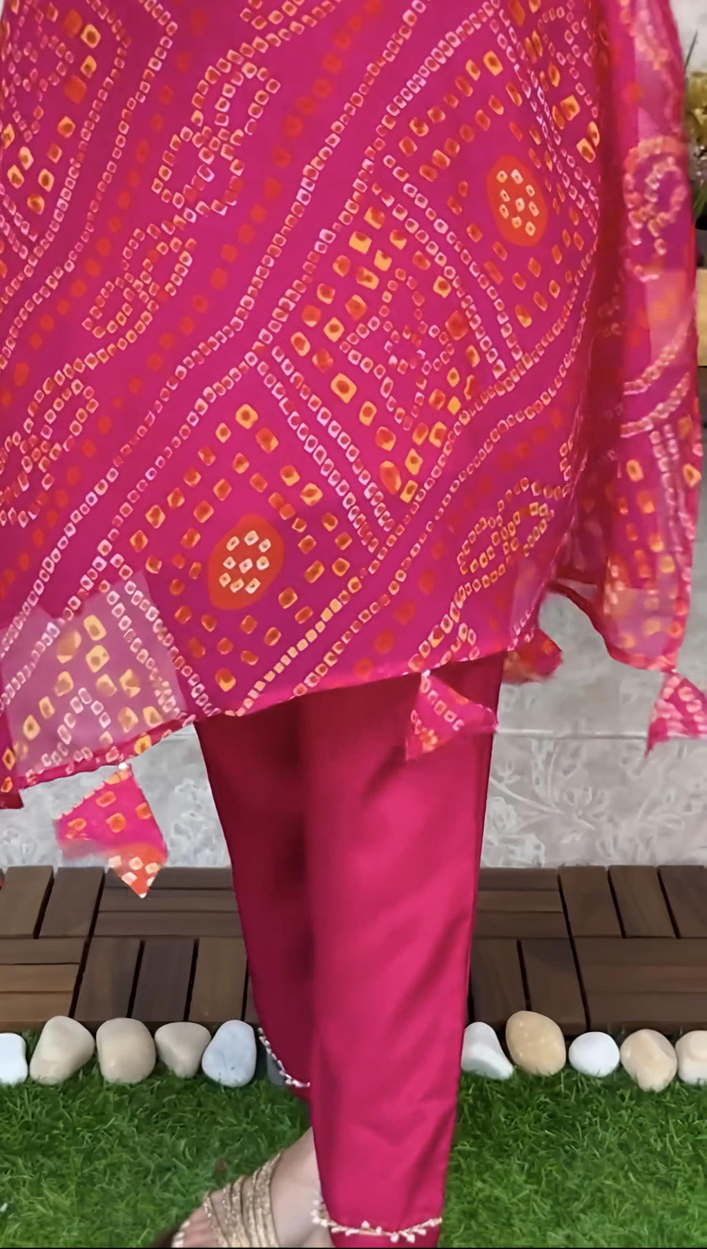 Export Chinnon Premium Bhandej Hand Work Kaftan Pattern Kurti With Premium Pant At Manufacturing Rate (PFAB1126)01