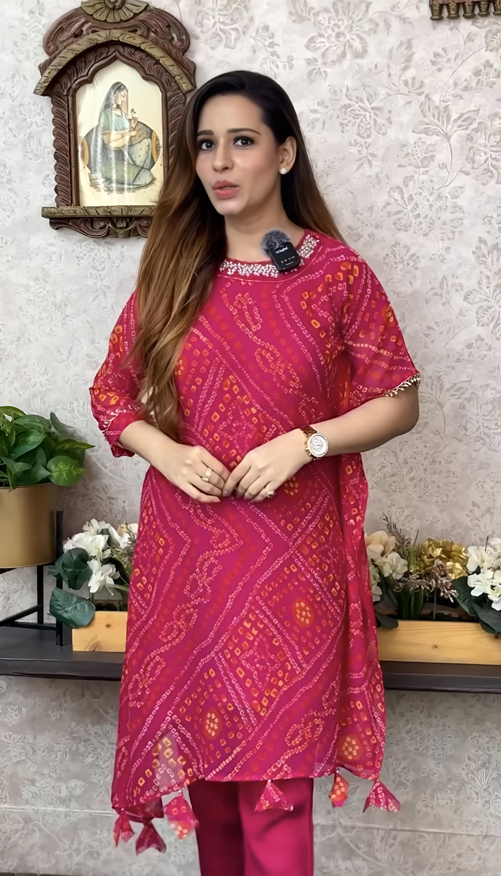 Export Chinnon Premium Bhandej Hand Work Kaftan Pattern Kurti With Premium Pant At Manufacturing Rate (PFAB1126)01