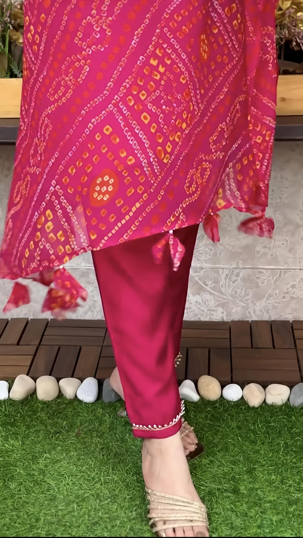 Export Chinnon Premium Bhandej Hand Work Kaftan Pattern Kurti With Premium Pant At Manufacturing Rate (PFAB1126)01