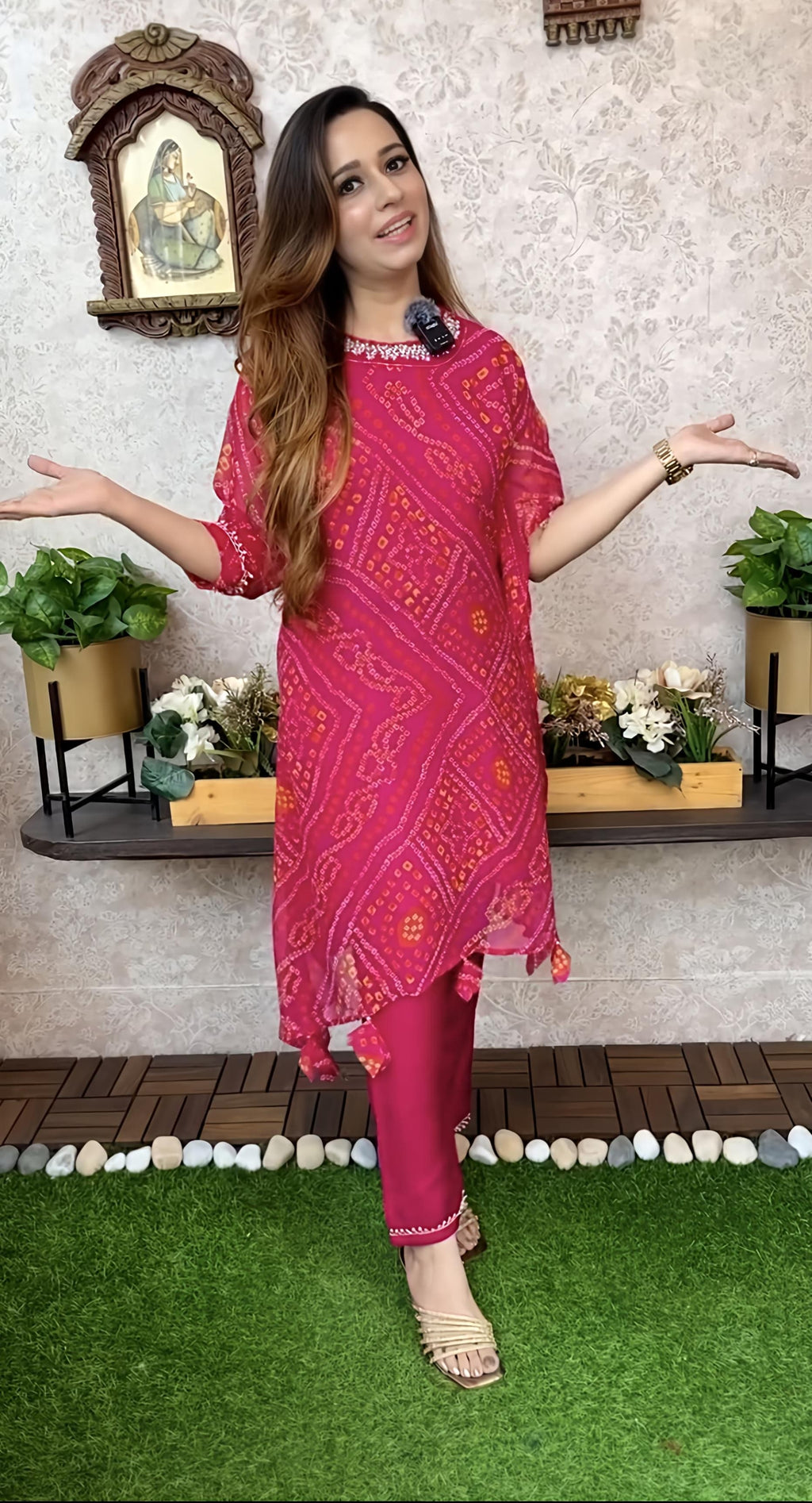 Export Chinnon Premium Bhandej Hand Work Kaftan Pattern Kurti With Premium Pant At Manufacturing Rate (PFAB1126)01