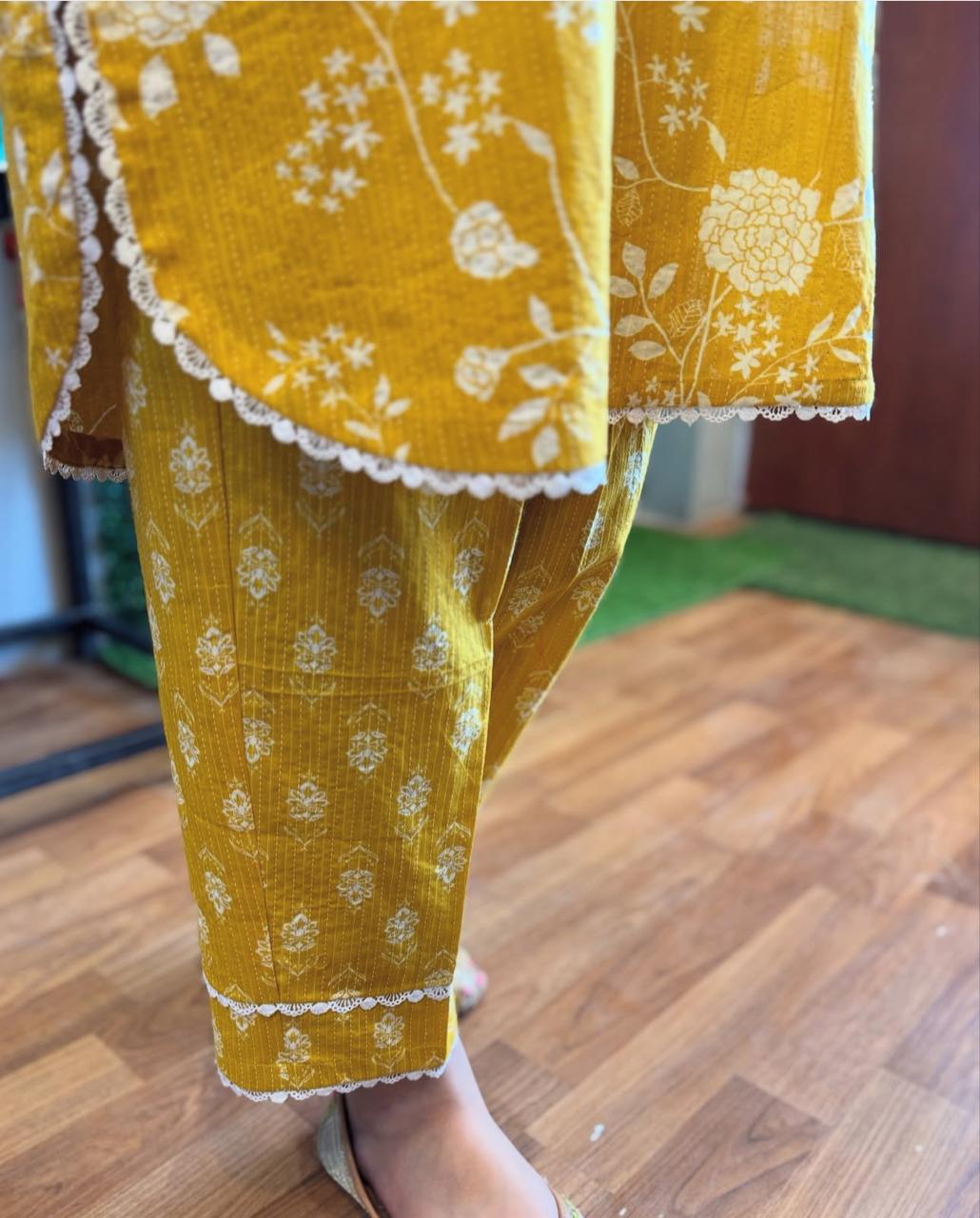 frock style kurti with pattern pant (PFAB1476)