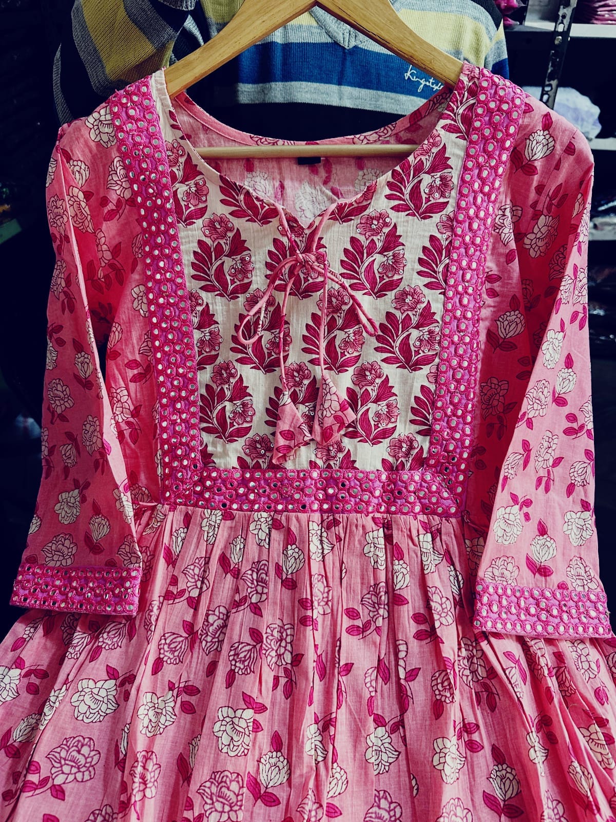 Beautiful Heavy quality cotton Fabric designer festive wear frock style kurti with pattern pant with mirror work(PFAB1465)