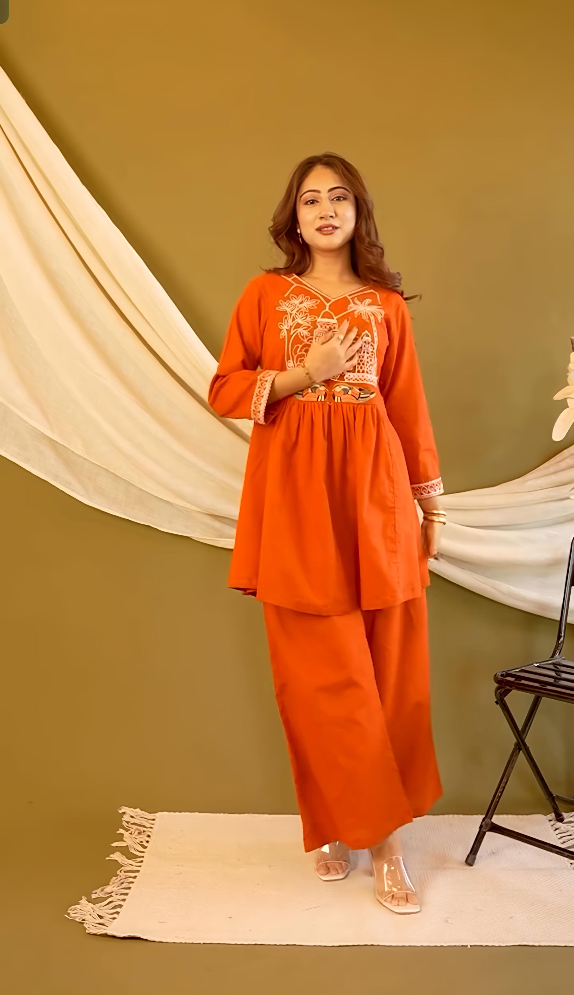 Beautiful Cotton slub Kurti with Pant set(PFAB1141)