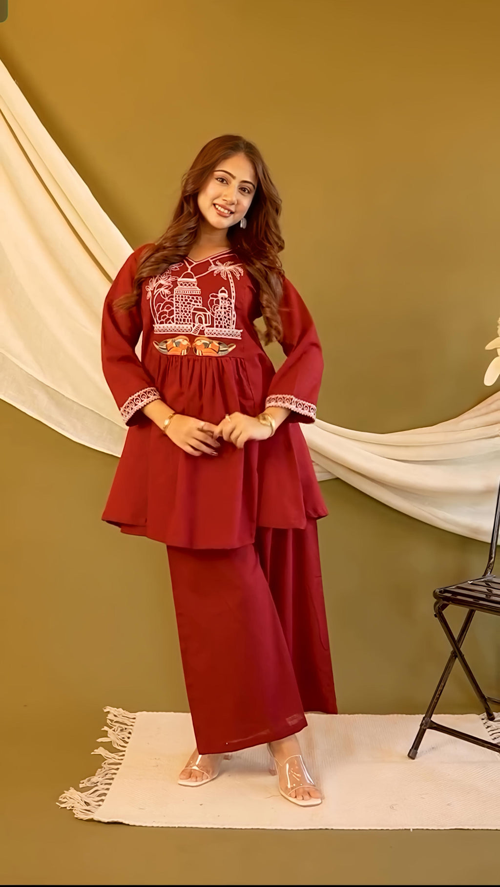 Beautiful Cotton slub Kurti with Pant set(PFAB1138)
